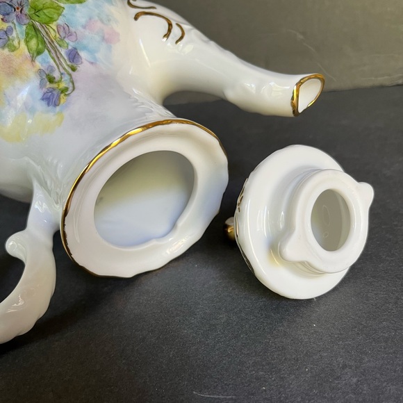 VTG Violet Tea Set Hand-painted Porcelain Teapot Creamer Sugar Bowl Victorian - Picture 7 of 16